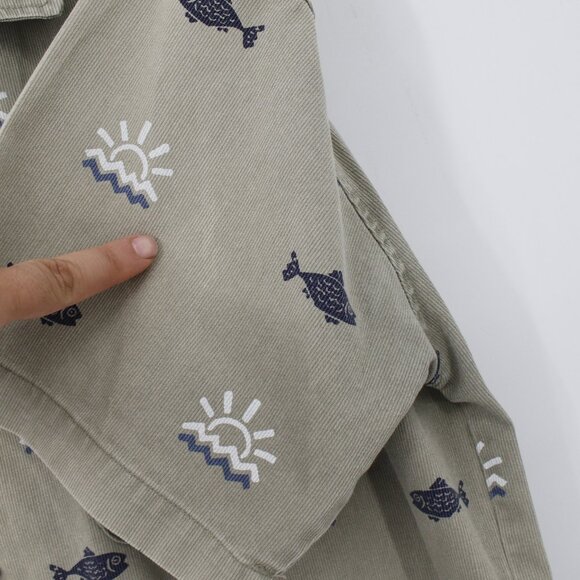 Vintage True Grit shirt Mens medium Short Sleeve Camp corded Sunrise Fish Print - Picture 6 of 12